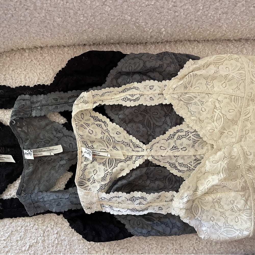 INTIMATELY FREE PEOPLE  Gray, Black, Cream Lace Bralettes. Set of 3